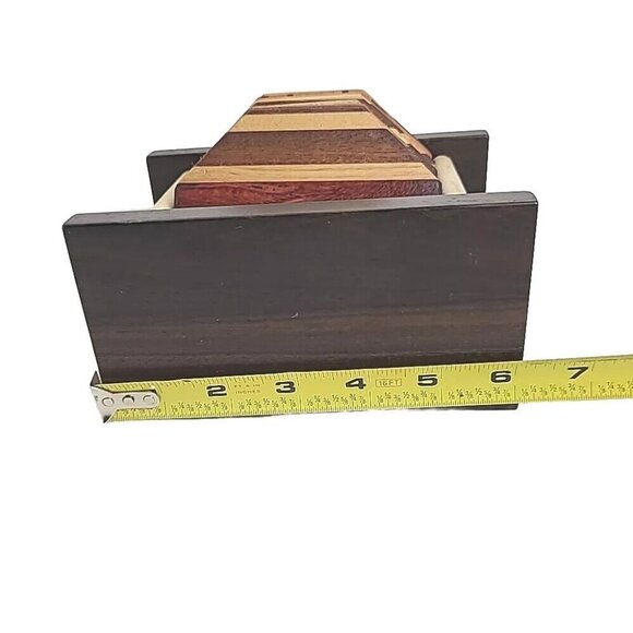 Set Of 8 Wooden Drink Coasters W/Holder Handmade USA Walnut Acacia Cherry Wood - Picture 16 of 16